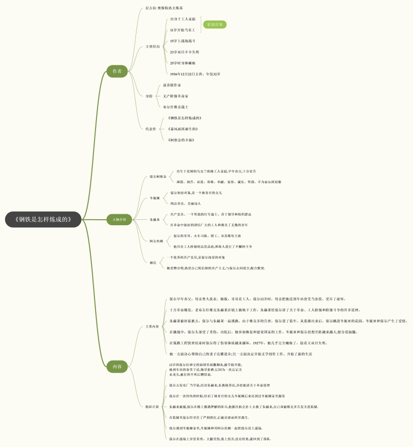 《钢铁是怎样炼成的》思维导图