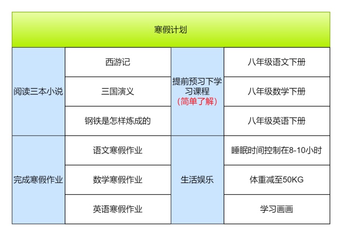 寒假计划表