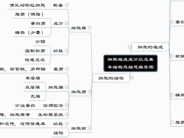 细胞组成成分以及基本结构总结思维导图